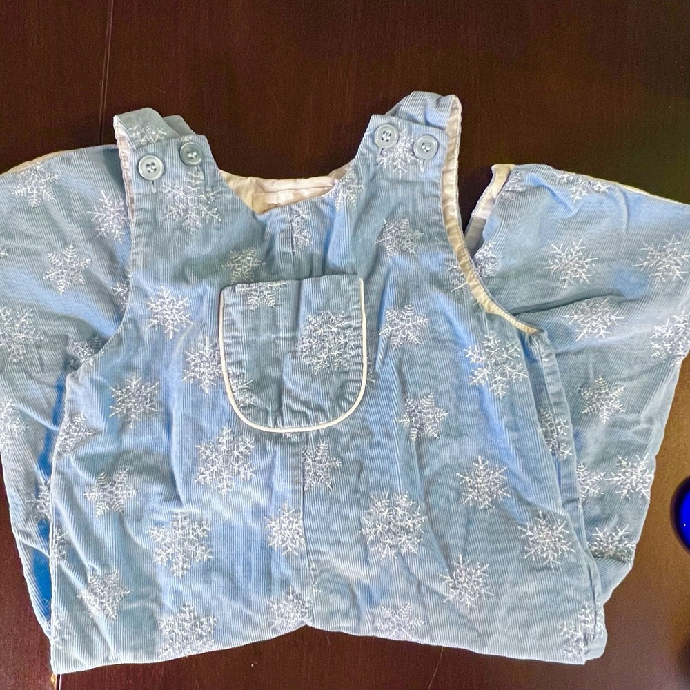 Strasburg Baby 12M Blue Corduroy‎ Snowflake Overalls Y2K 2000s Heirloom